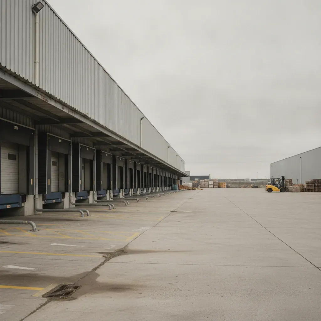 Quai de chargement d’un entrepôt logistique français avec niveleurs et bardage métallique